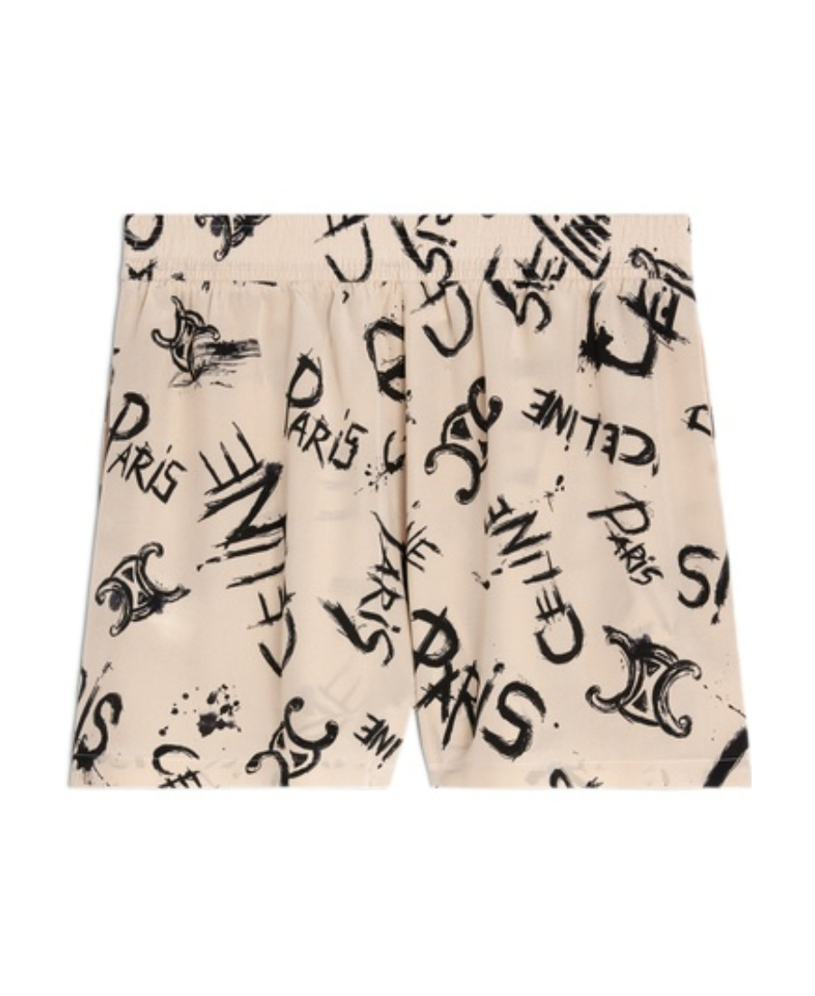 Celine Logo Shorts In Nude