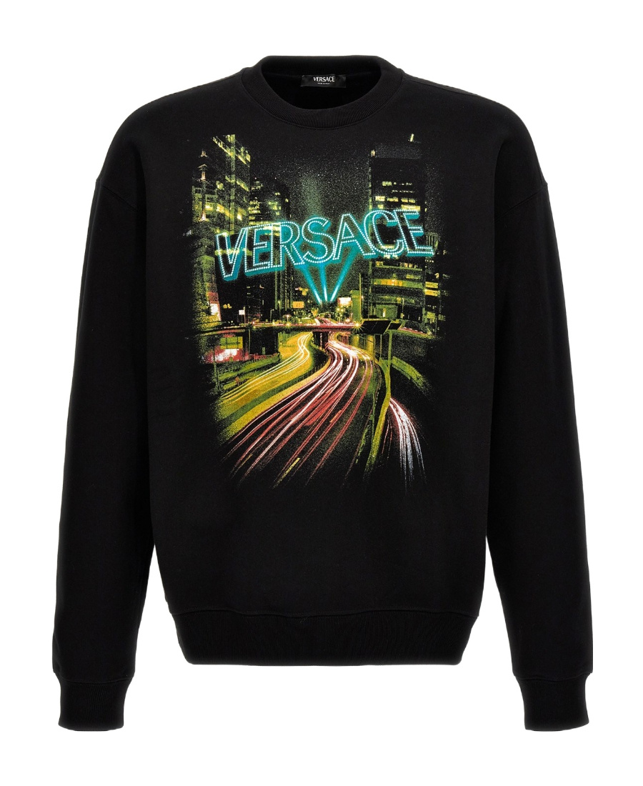 Shop Versace City Lights Cotton Sweatshirt In Black