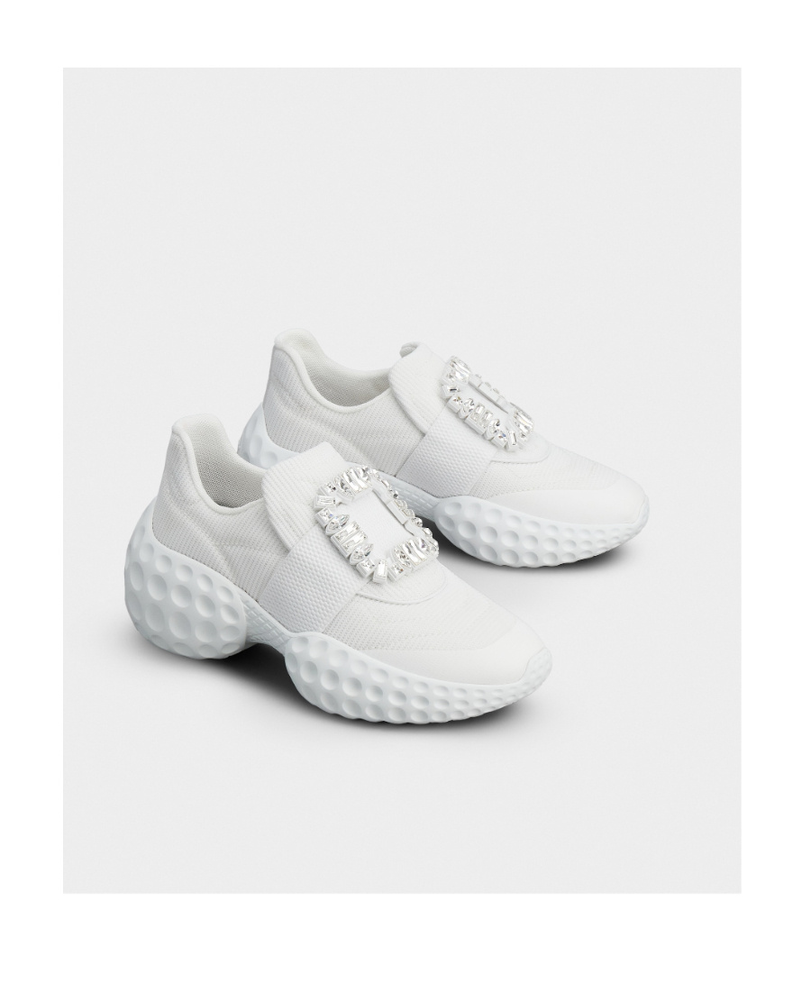 Roger Vivier Viv Run Crystal-embellished Mesh And Leather Slip-on Sneakers In White