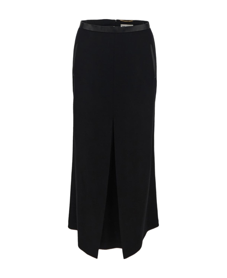 Saint Laurent Pleat-detail Wool-blend Midi Skirt In Black