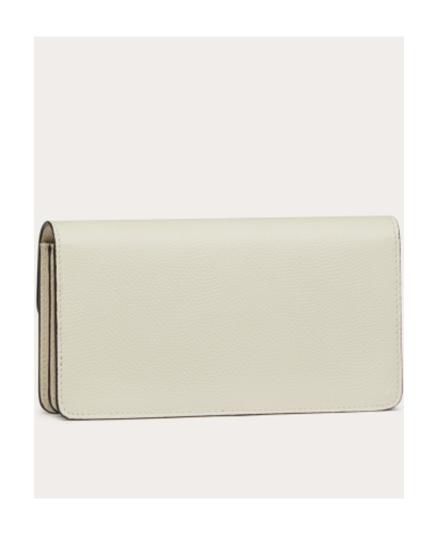 Valentino Vlogo Signature Grainy Calfskin Wallet With Chain In White