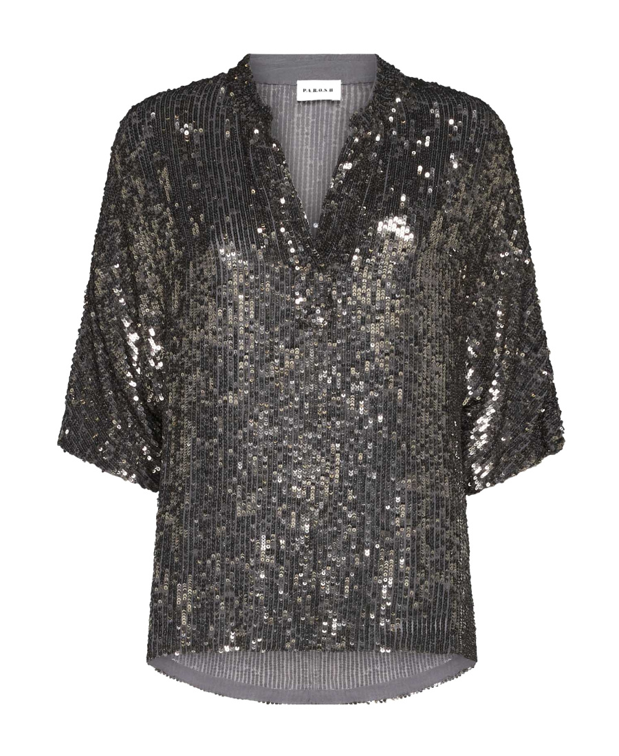 P.a.r.o.s.h Metallic Sequin Blouse With V Neck In Tech Fabric Woman