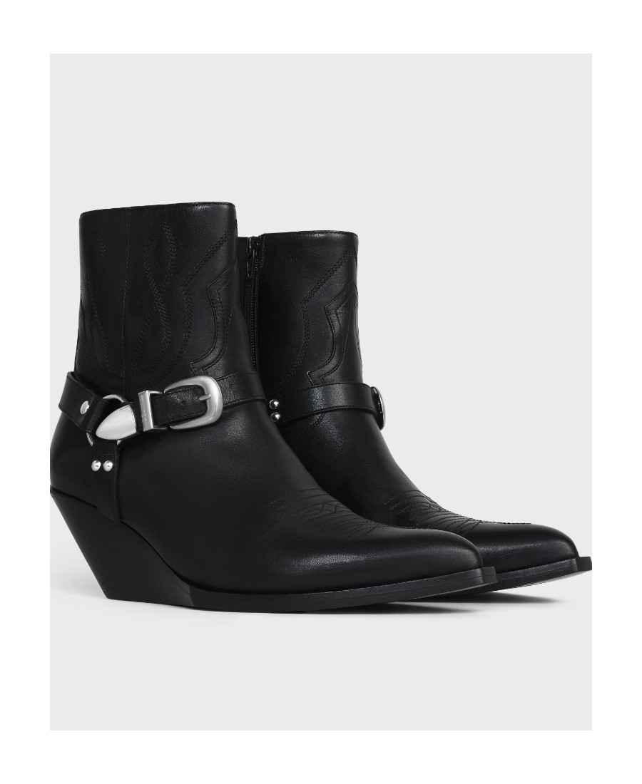 Celine Moon Cowhide Zipper Boots In Black