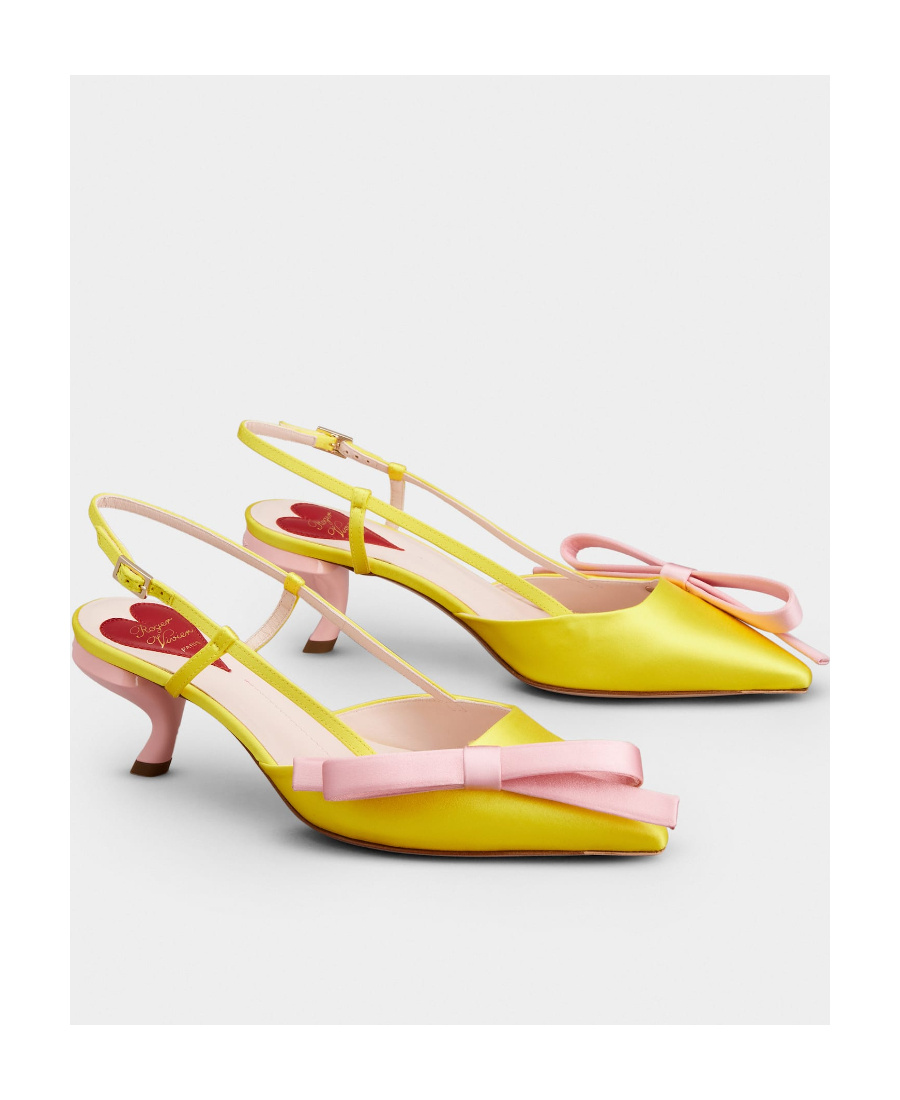 ROGER VIVIER VIRGULE BOW SLINGBACK PUMPS IN SATIN