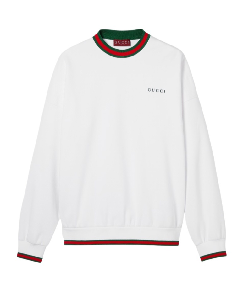 Gucci Cotton Piquet Sweatshirt With Web In White