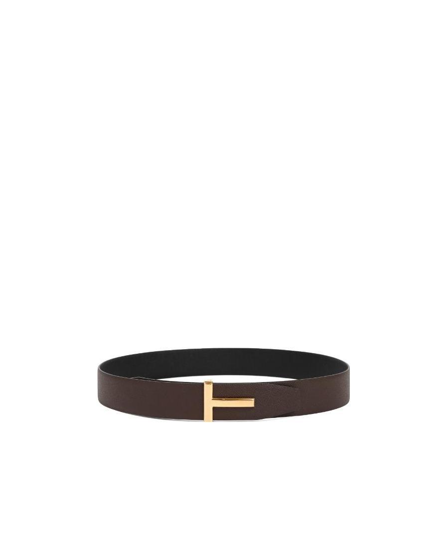 Tom Ford Reversible T Logo Leather Belt In Black