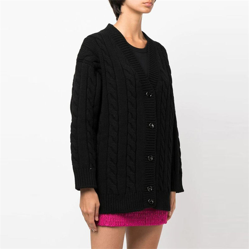 Prada V-neck Cable-knit Cardigan In Black