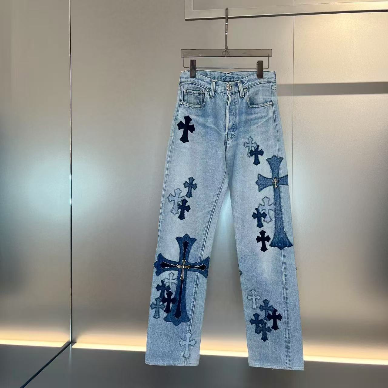 Chrome Hearts Jeans With Signature Pattern In Blue
