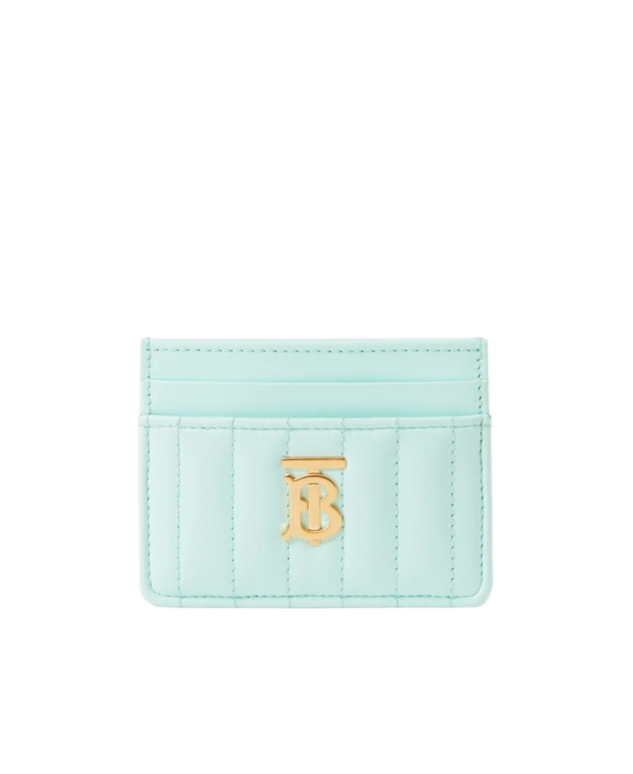 Burberry Sea Green Leather Card Holder In Blue