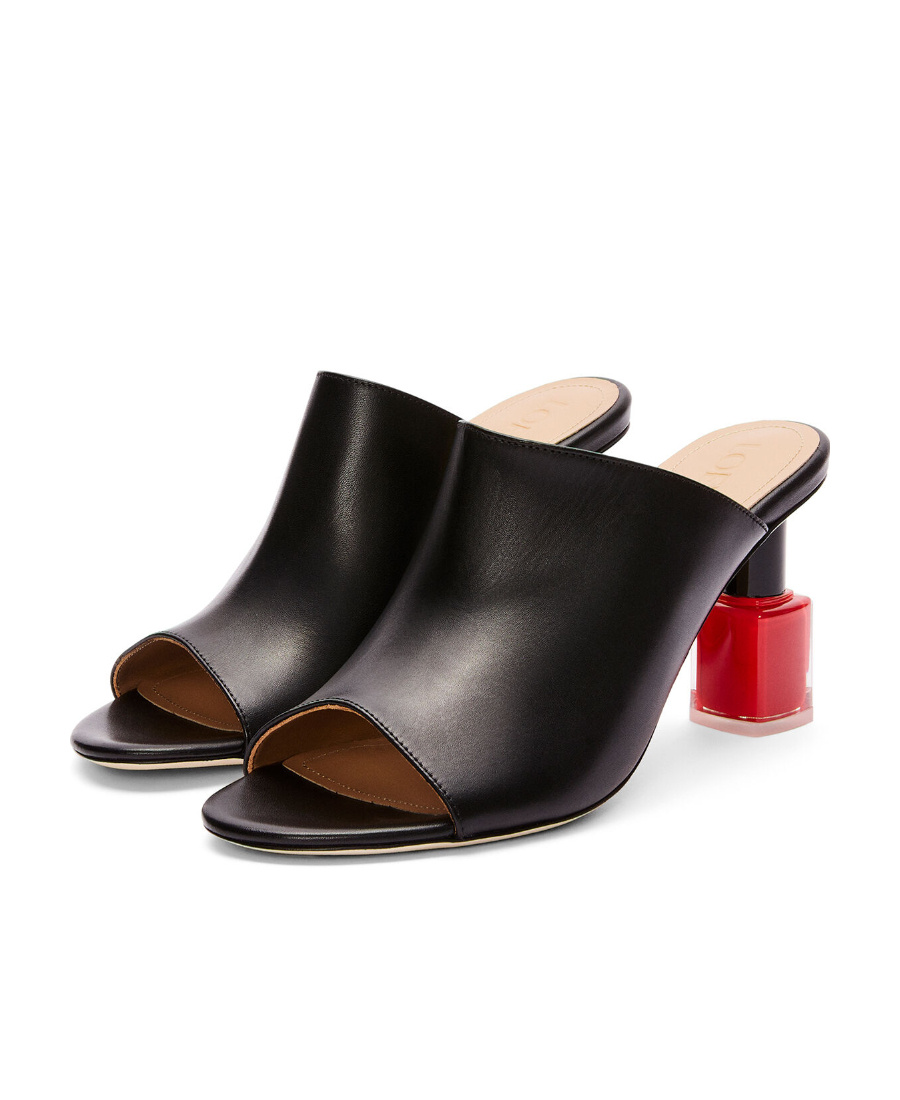 Loewe Nail Polish-heel 80 Leather Mules In Black