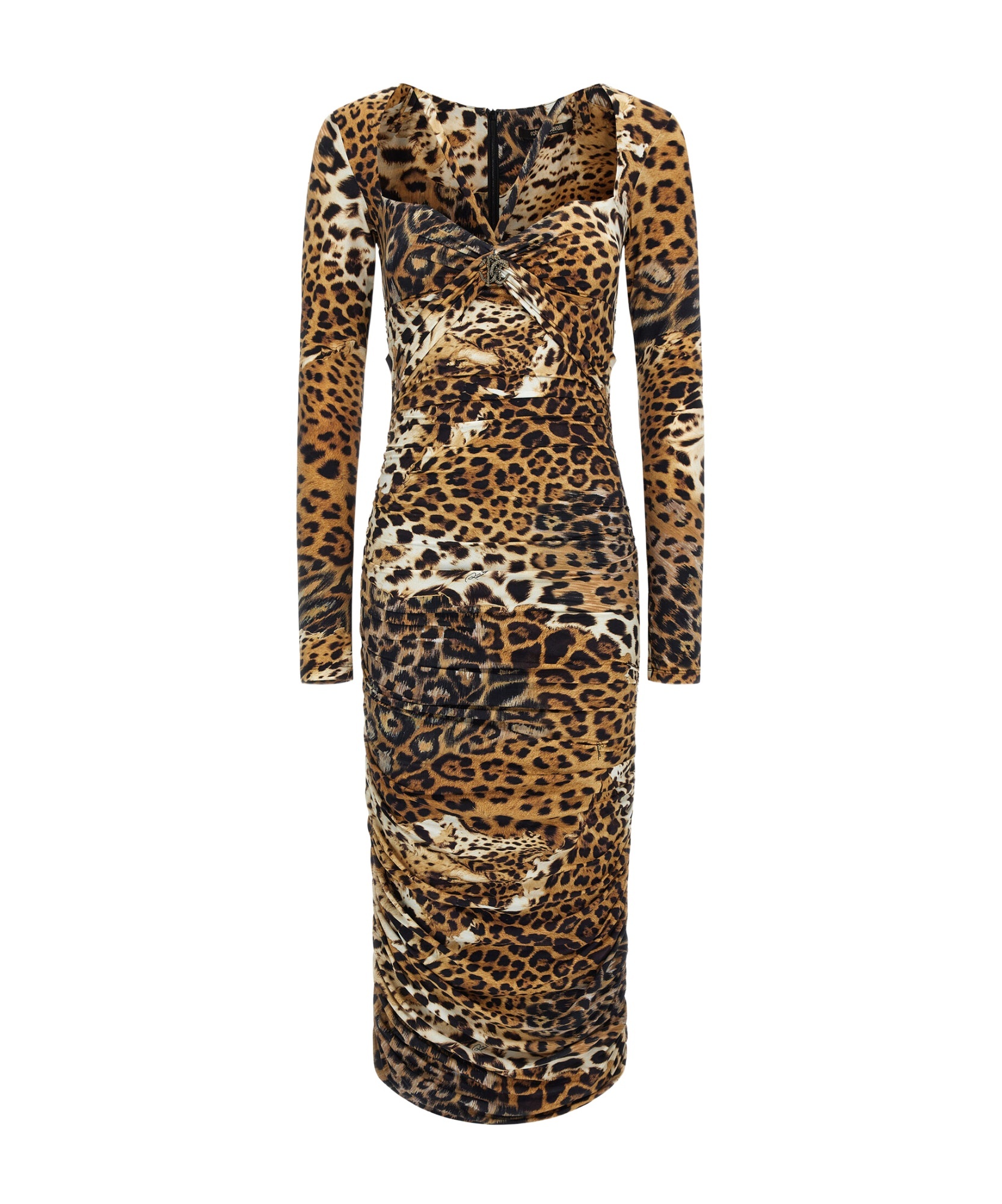 Roberto Cavalli Jaguar Skin-print Ruched Dress In Black