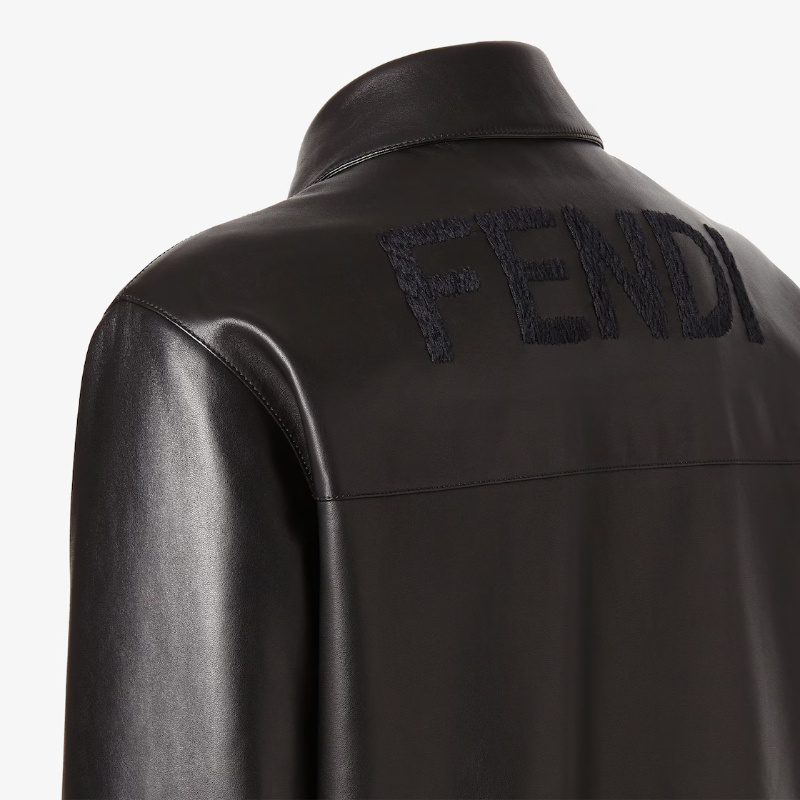 Fendi Pointed-collar Leather Jacket In Black