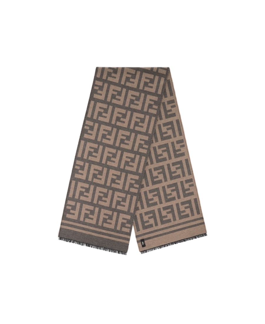 Fendi Monogram-jacquard Wool Scarf In Black