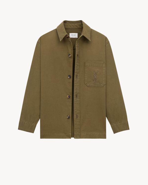 Saint Laurent Cassandre Overshirt In Cotton And Linen Gabardine Clothing In Green