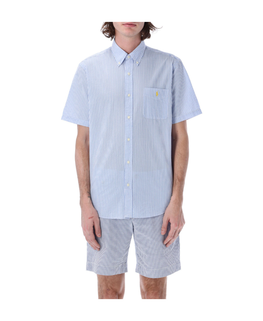 Polo Ralph Lauren Embroidered-logo Candy Stripe Shirt In Blue