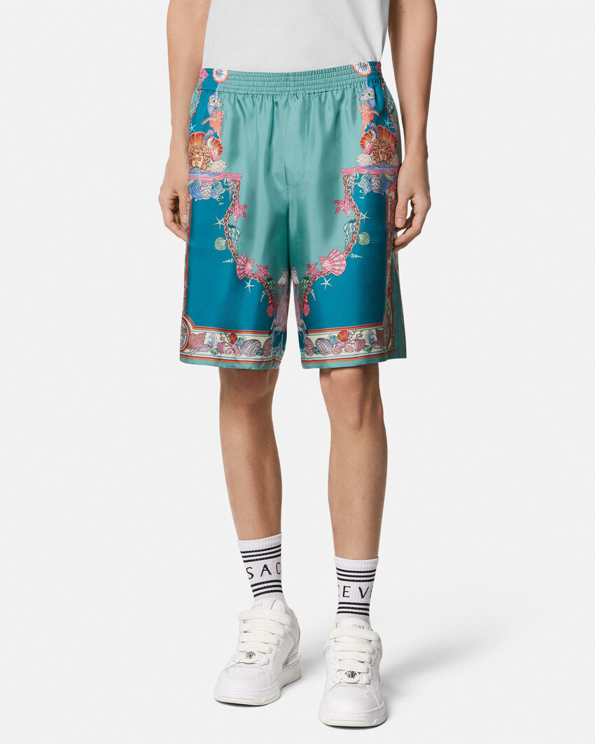Versace Coral Theatre-print Shorts In Blue