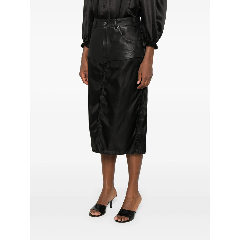 Balenciaga Leather-panel Midi Skirt In Black