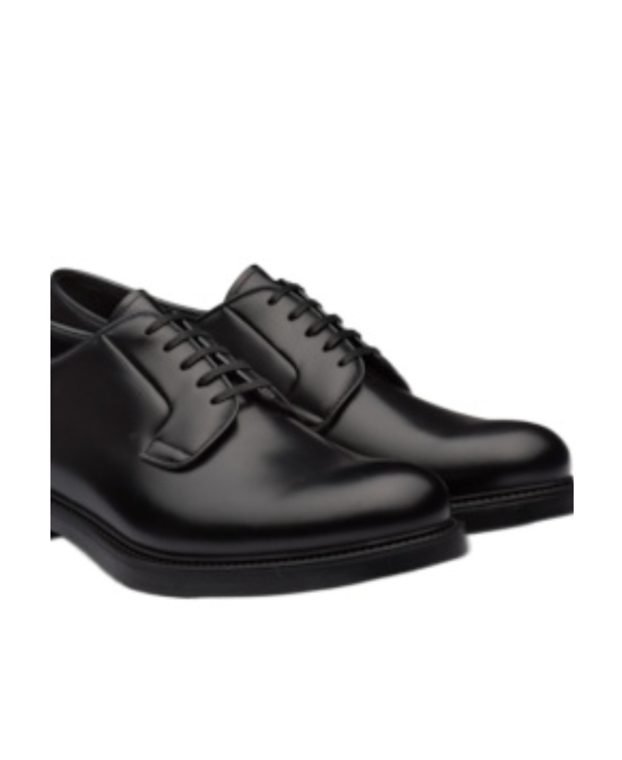 Prada Lace-up Leather Derbies In Black