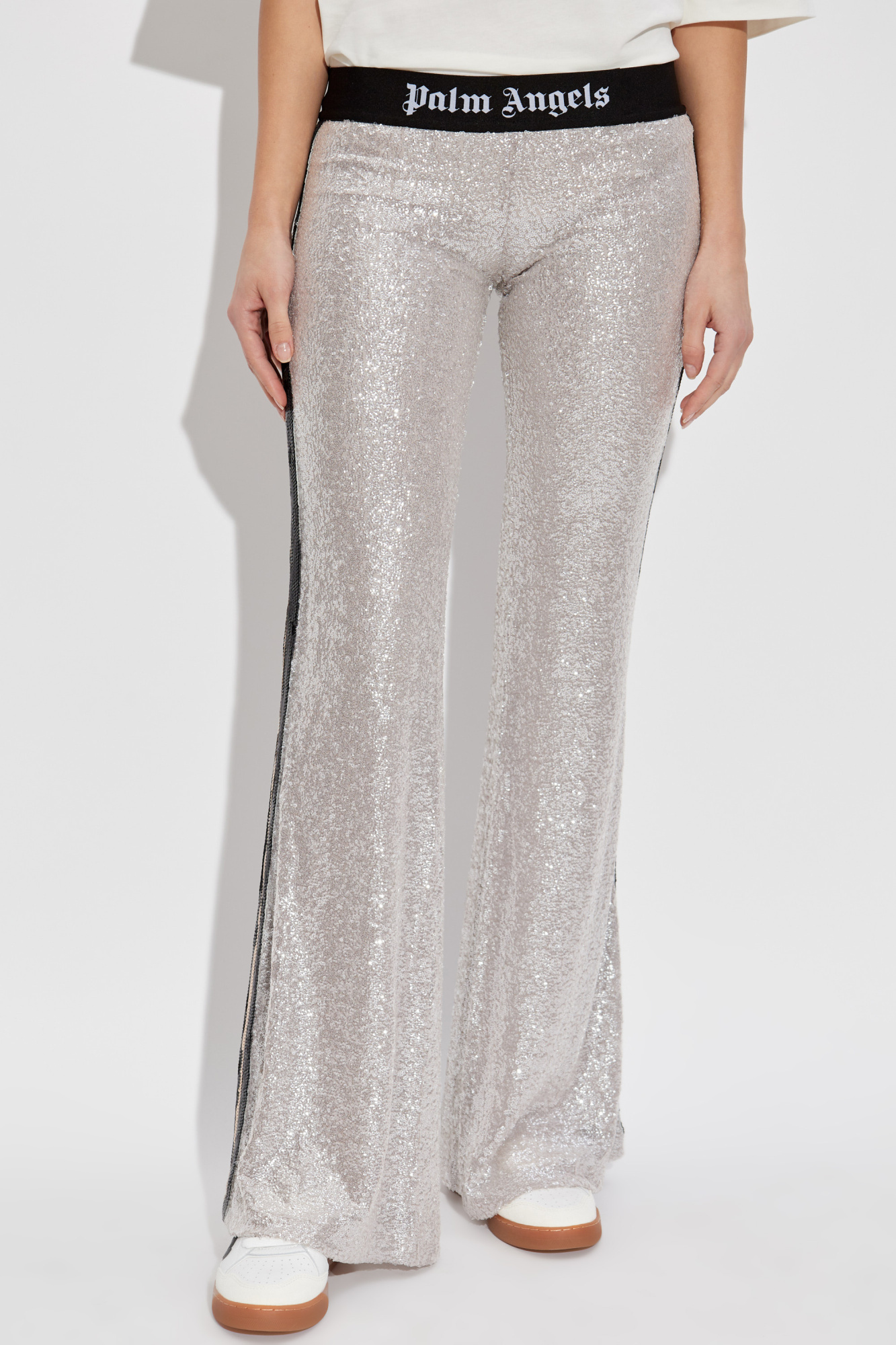 Palm Angels Sequin-embellished Trousers In Gray