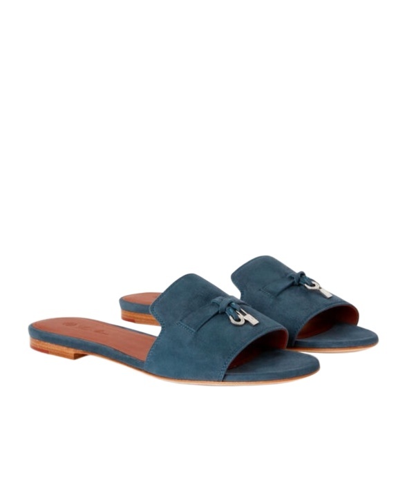 Loro Piana Summer Charms Flat Slippers In Denim Blue
