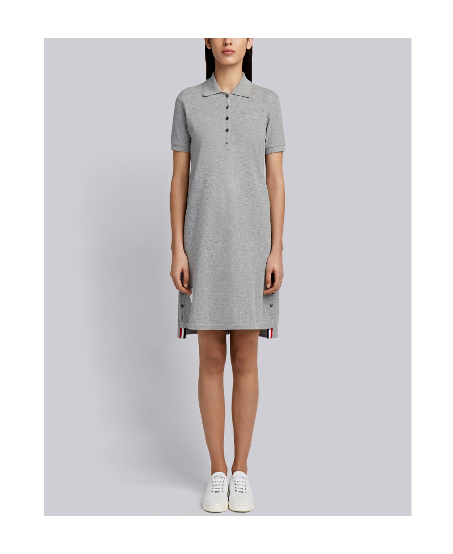 Thom Browne Striped Cotton Pique Polo Dress In Gray