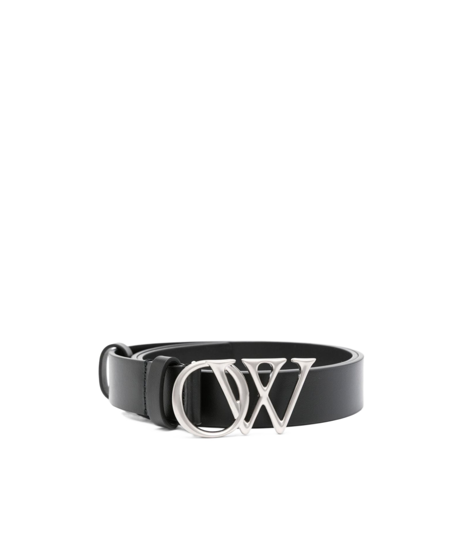 Off-white Ow-buckle Leather Belt In Black