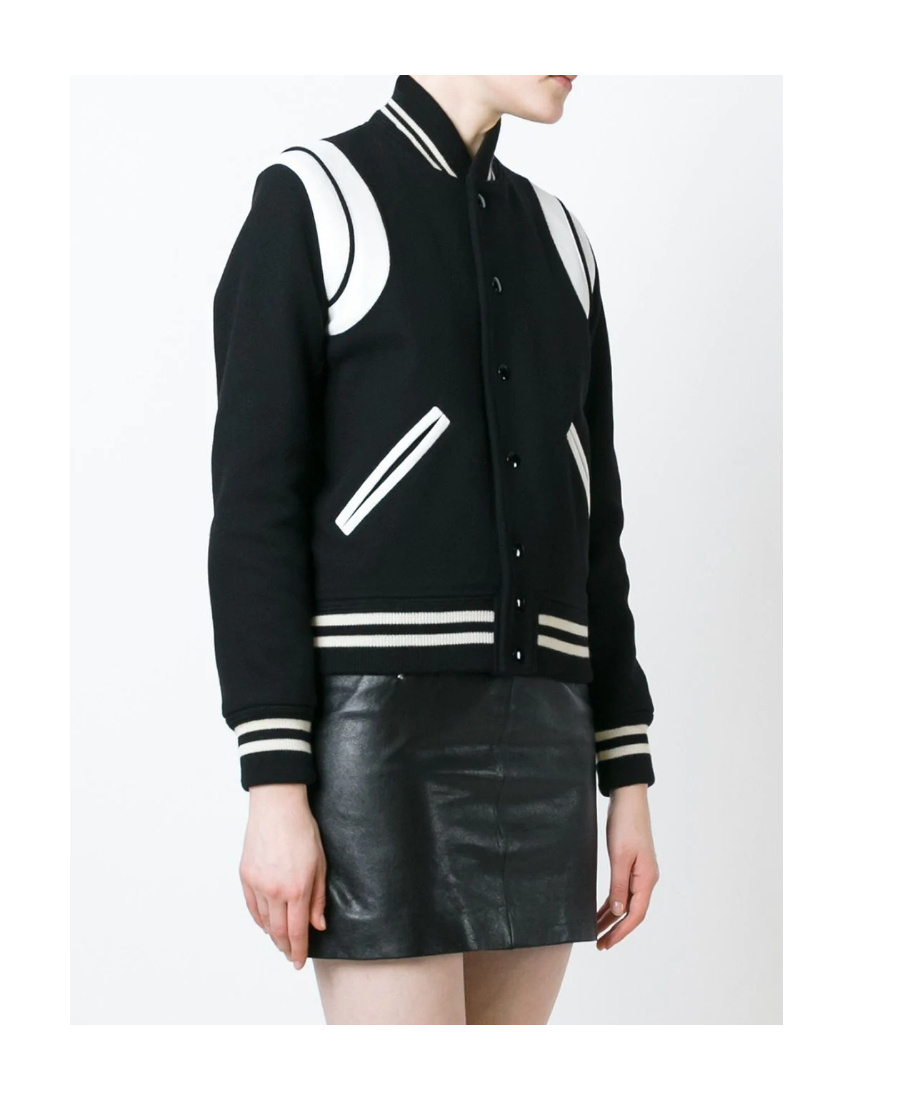 Saint Laurent Teddy Wool Jacket With Leather Profiles