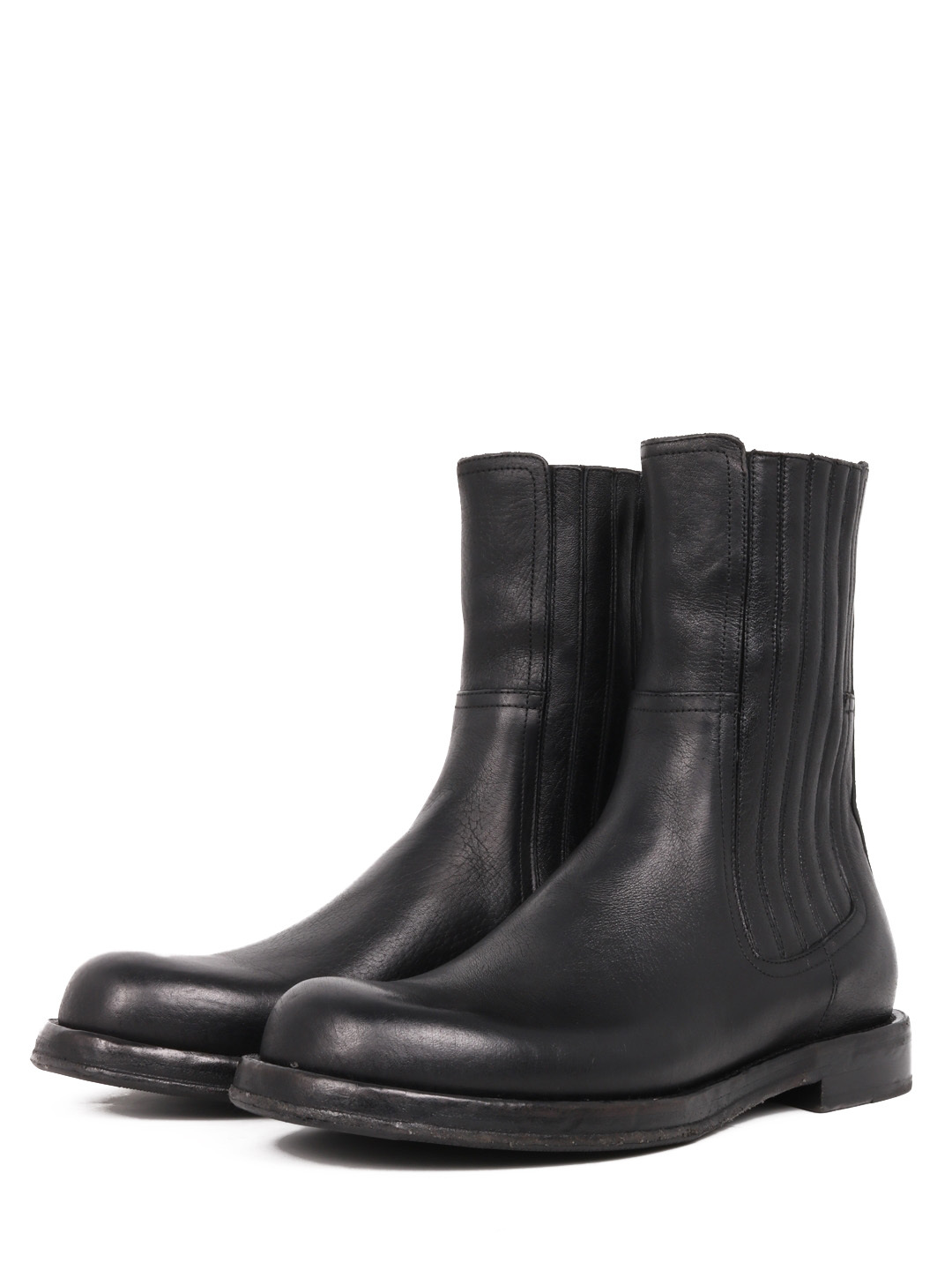 Dolce & Gabbana Black Horse Leather Mid Calf Boots Men Shoes In Black