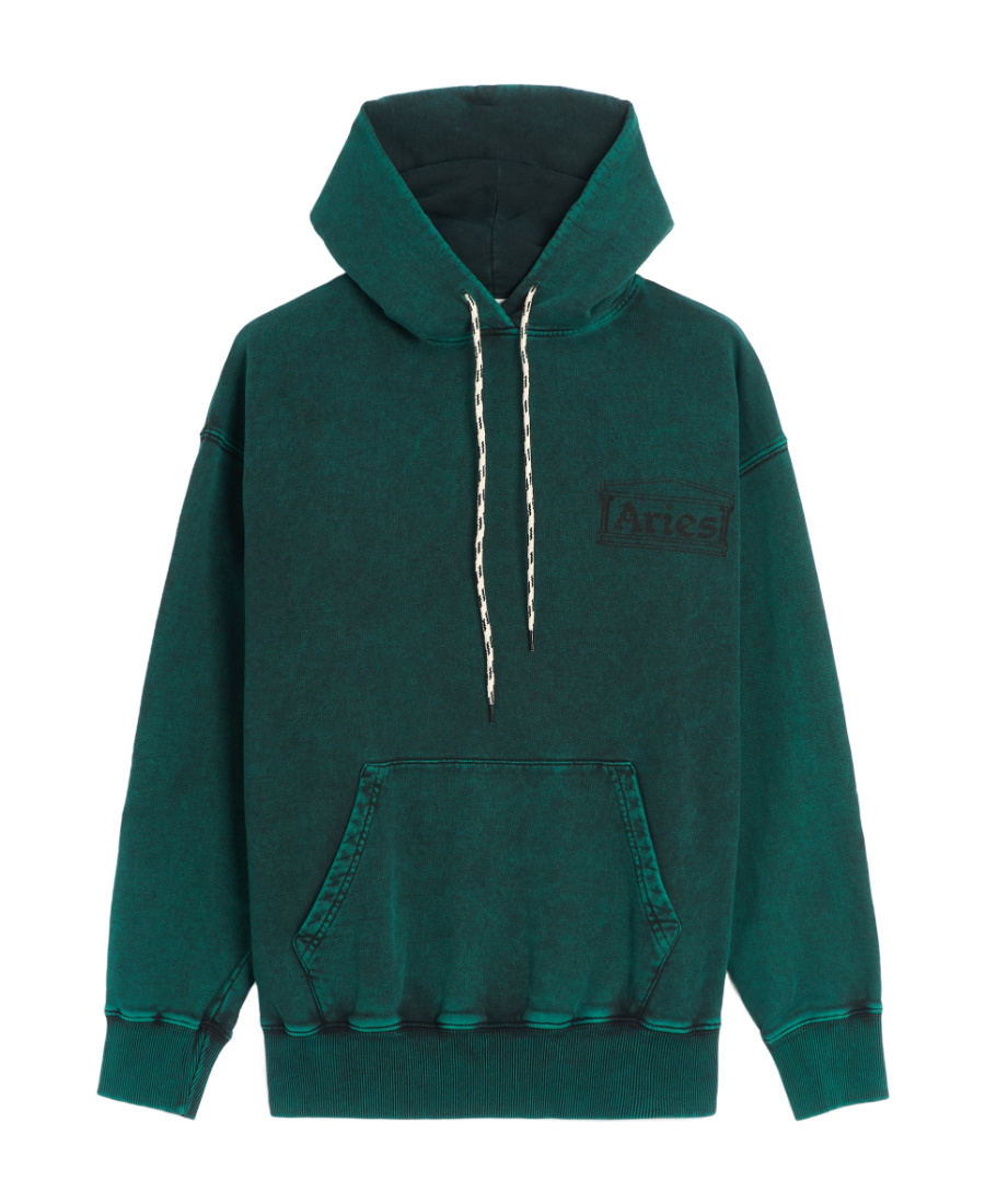 Aries Logo-print Distressed-finish Cotton Hoodie In Green
