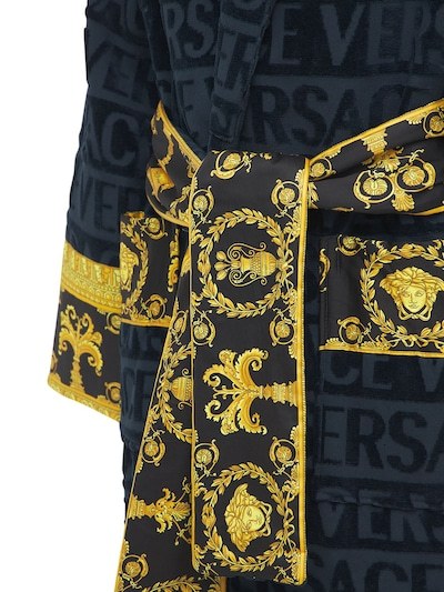 Versace Logo Bathrobe In Blue