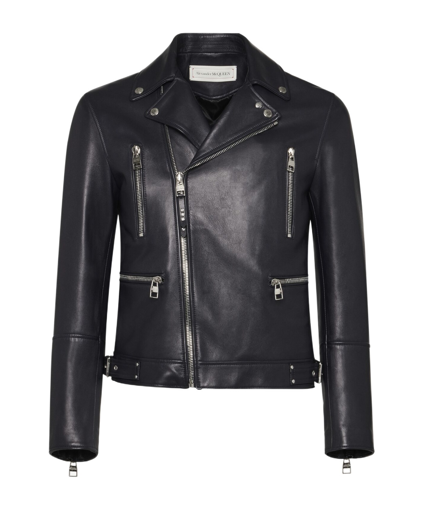 Shop Alexander Mcqueen Notched-lapels Leather Biker Jacket In Black