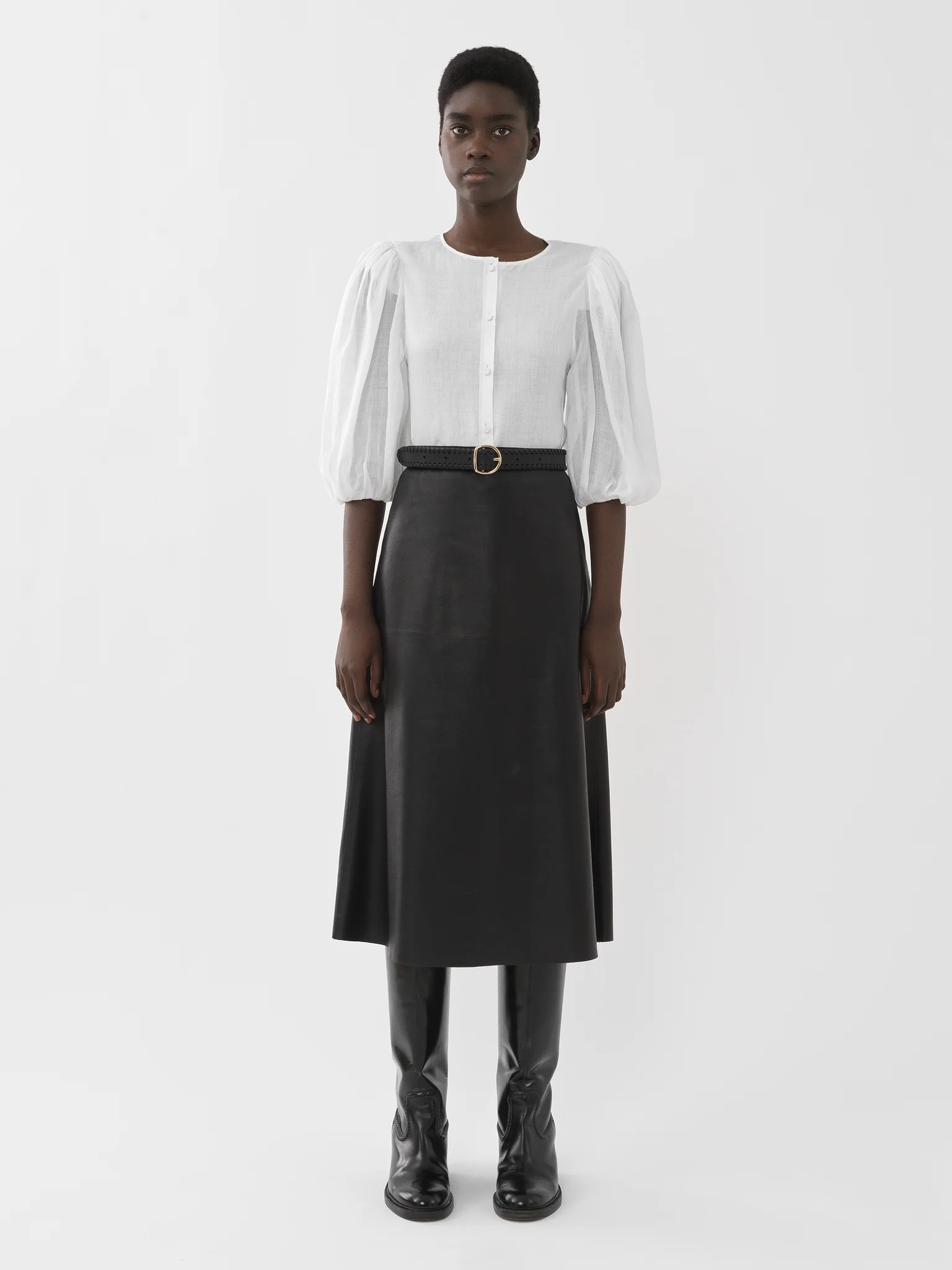 Chloé Puff-sleeved Buttoned Blouse In White