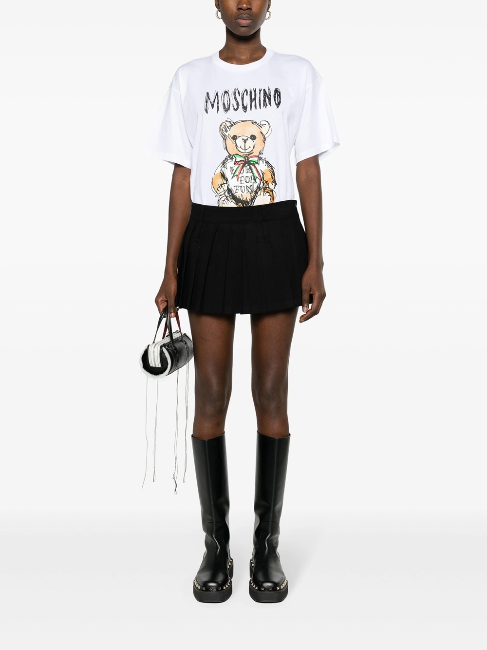 Moschino Hand Drawn Teddy Bear Logo T-shirt In White