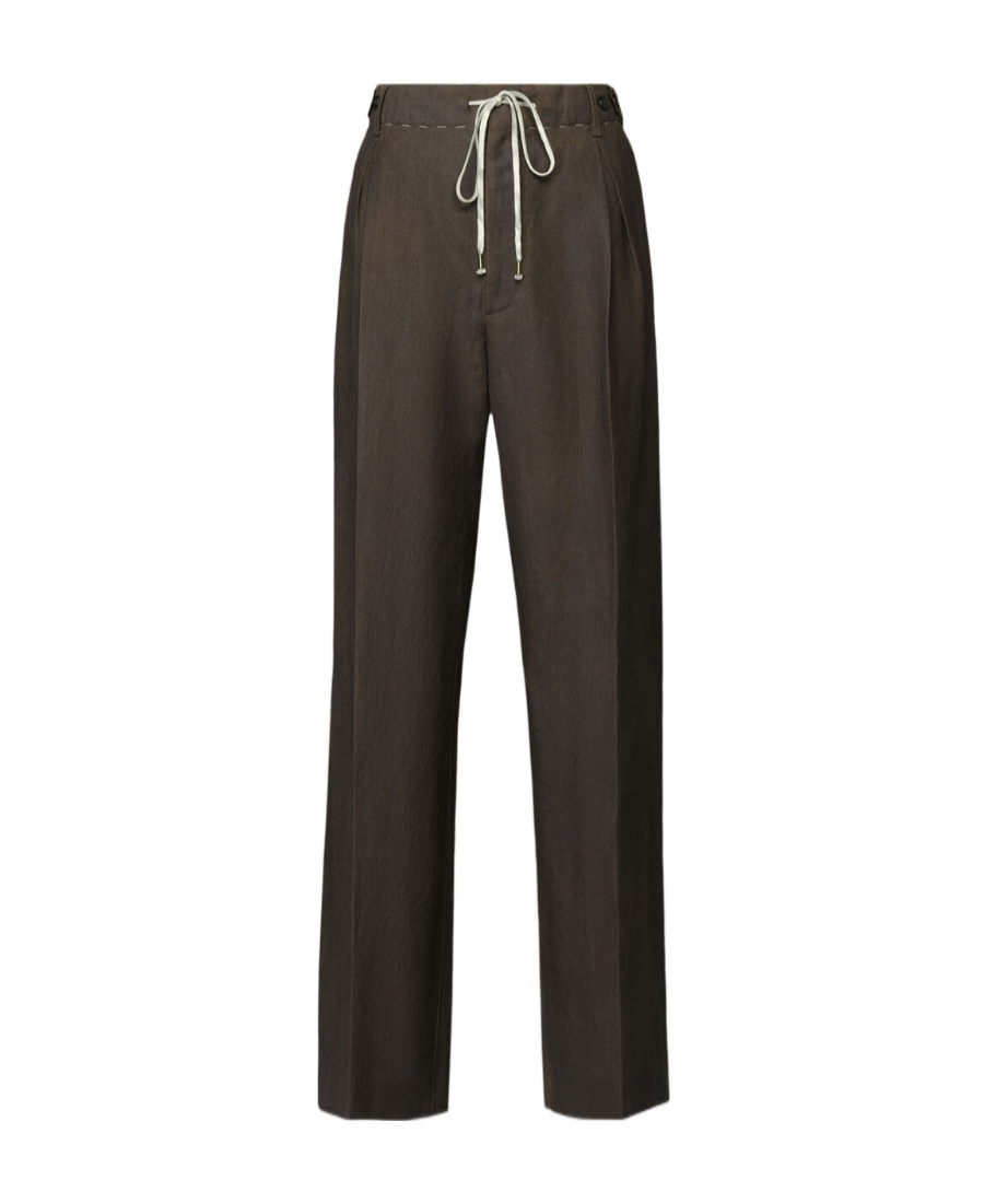 Maison Margiela Straight-leg Drawstring Linen Pants In Brown