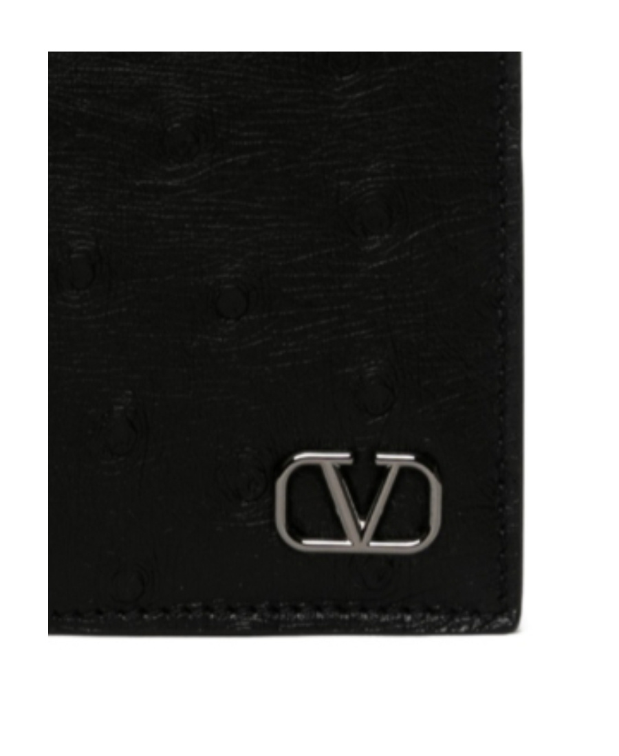 Valentino Ostrich-effect Leather Wallet In Black