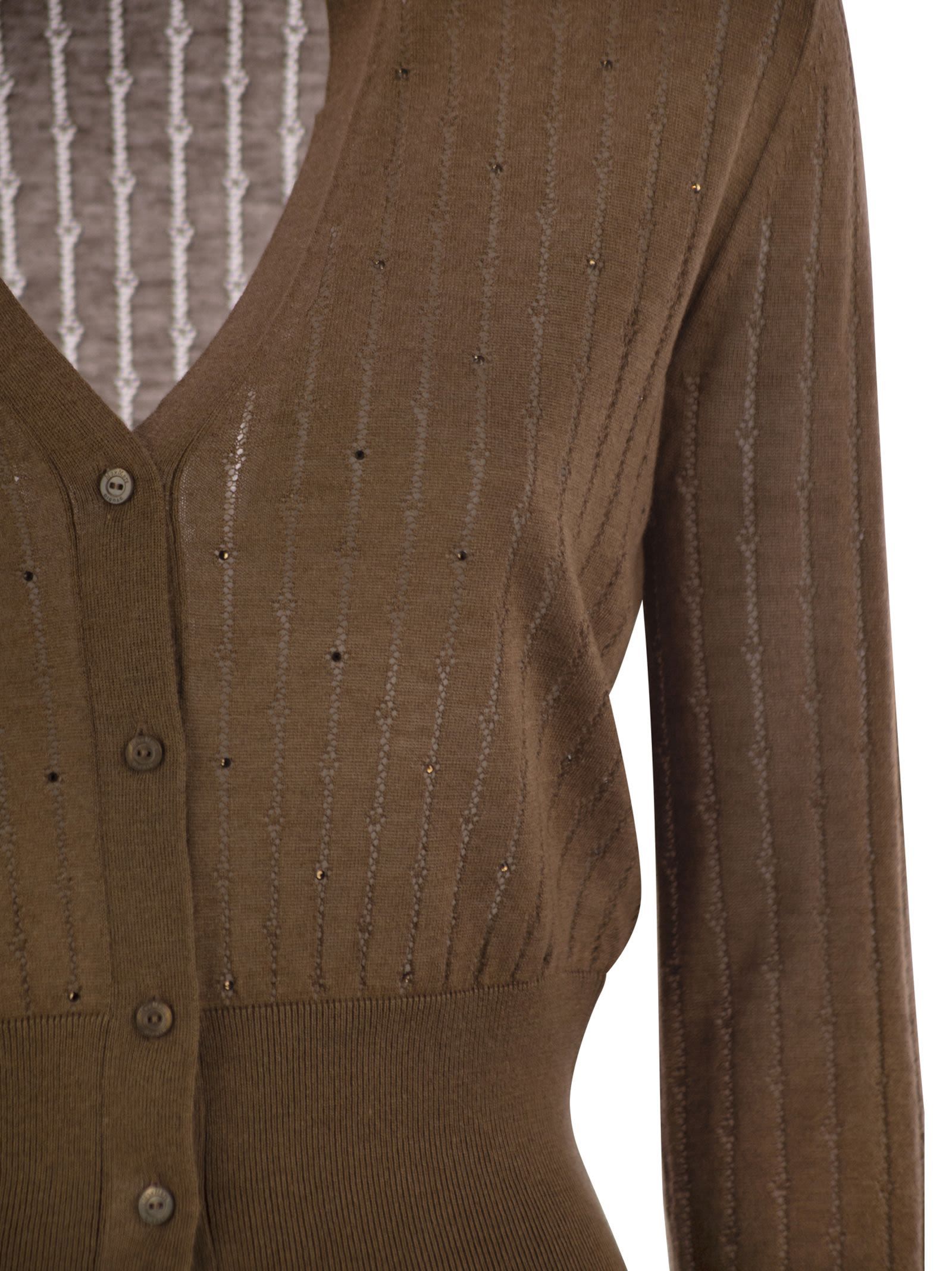 Max Mara Studio Sequin Embellished Knit Cardigan In Brown