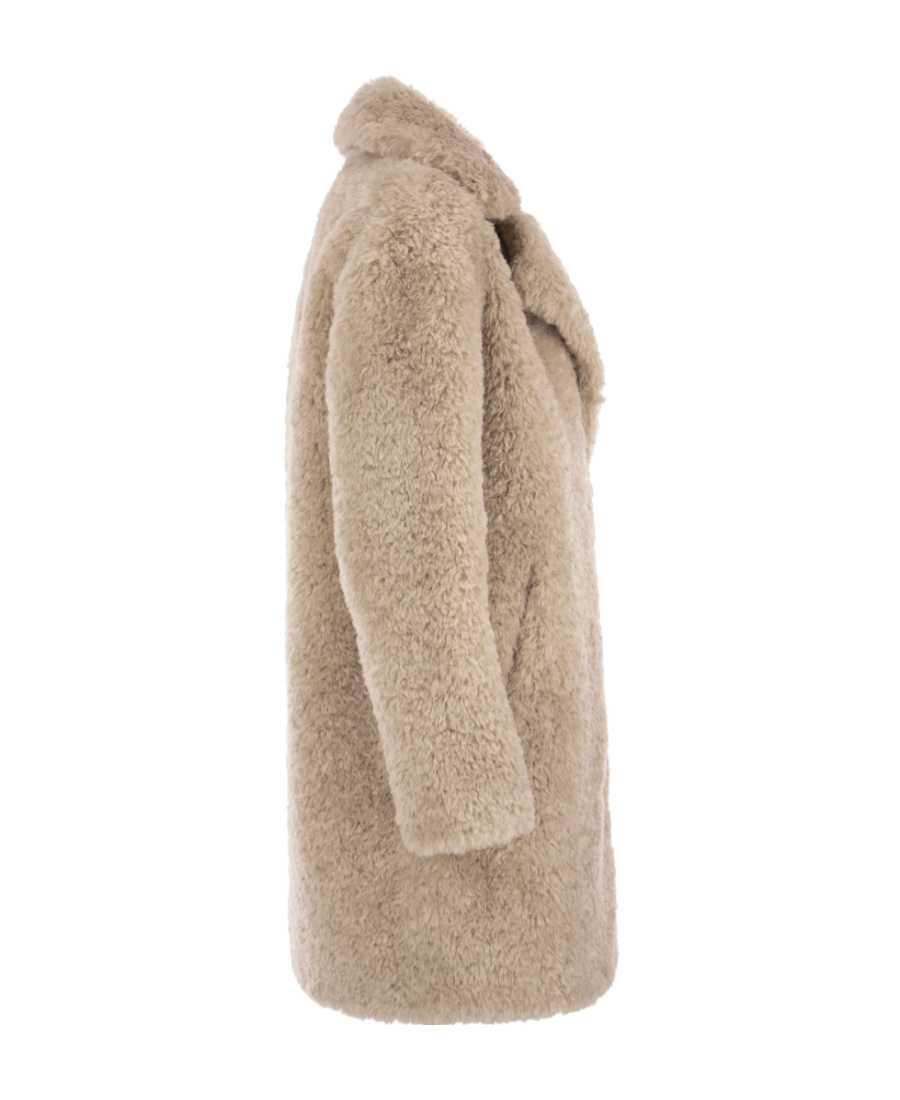 Herno Faux-fur Single-breasted Coat In Neutral