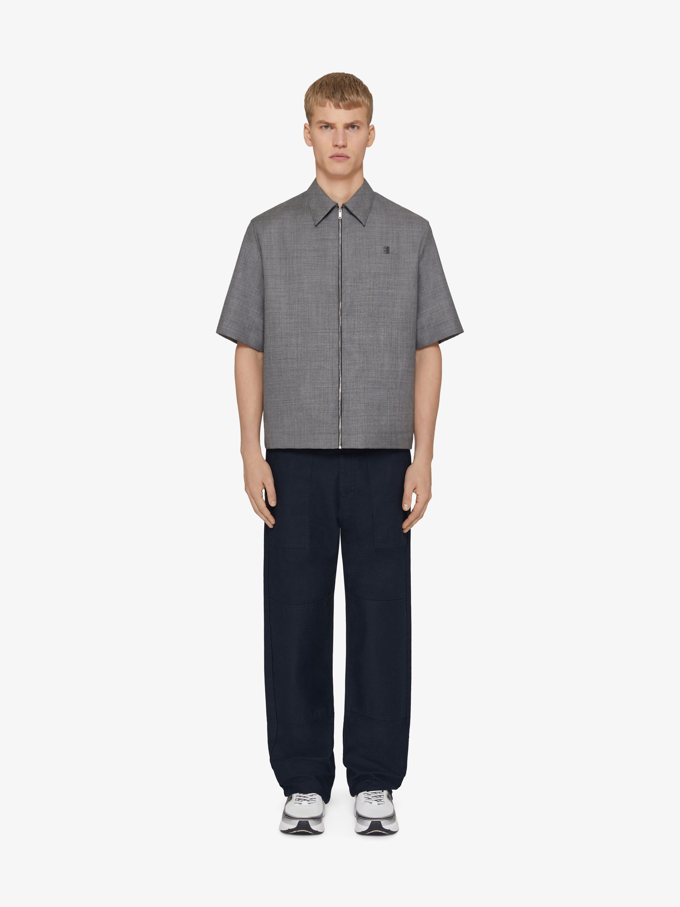 Givenchy Zipped Shirt In Wool With 4g Detail In Gray