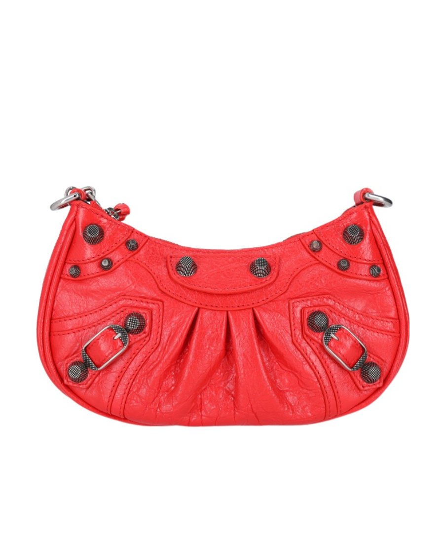 Balenciaga Le Cagole Cracked Texture Lambskin Mini Shoulder Bag In Red