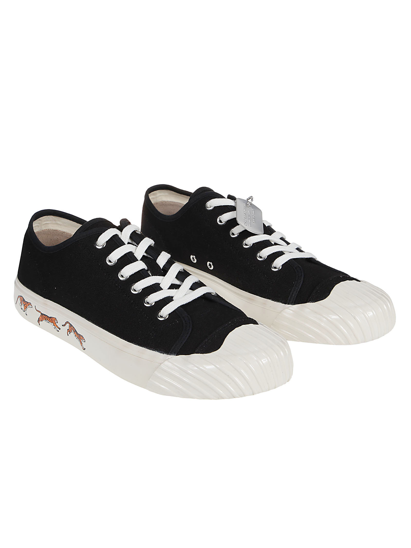 Kenzo Tiger Print Cotton Canvas Low Sneakers In Black