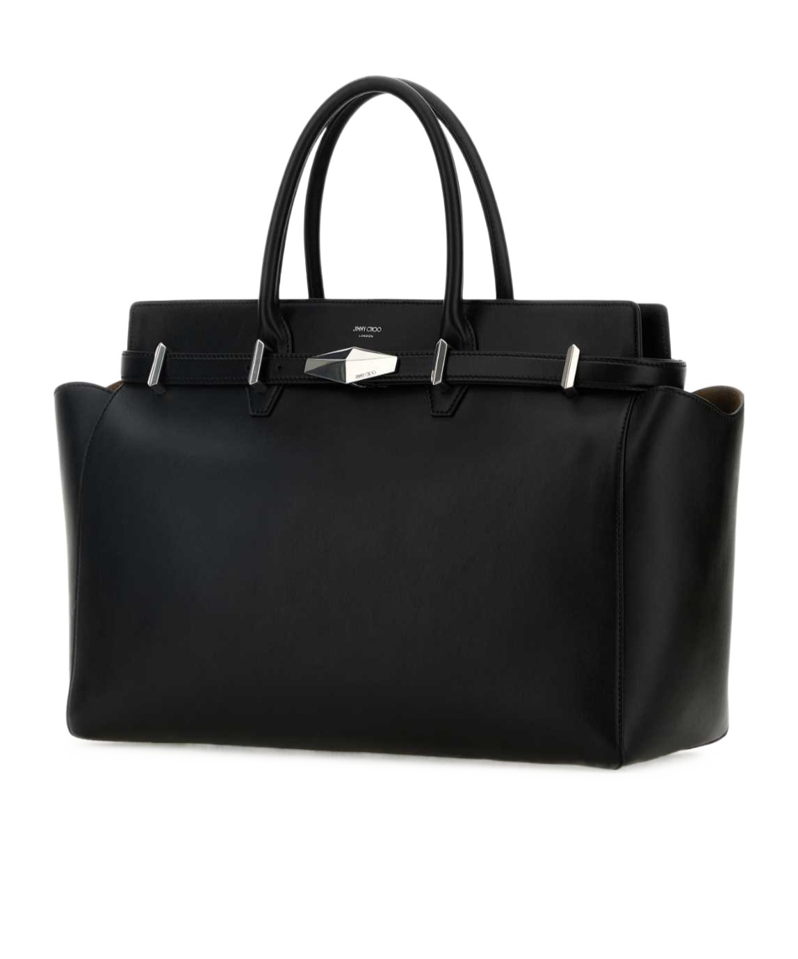 Jimmy Choo Black Leather Large Diamond Belted Shopping Bag In Black