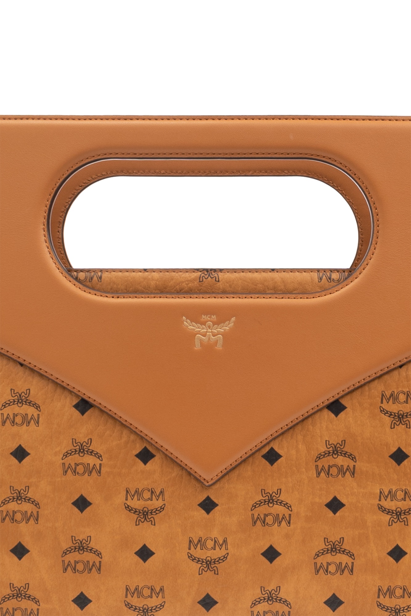 Mcm Diamond Logo Printed Shopper Bag In Brown