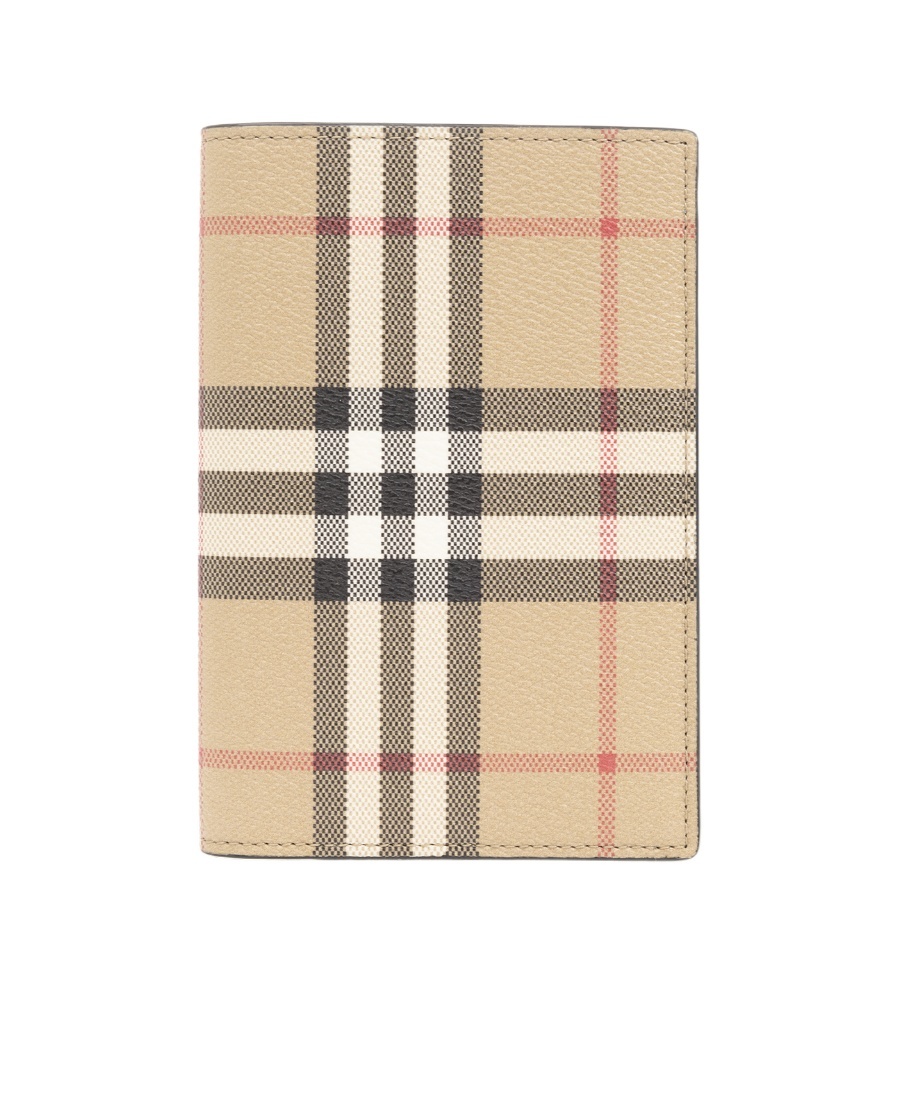 Burberry Checkered Leather Passport Holder In Nude
