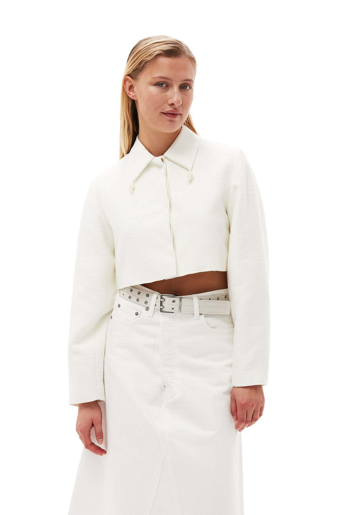 Ganni Double-fly Denim Maxi Skirt In White