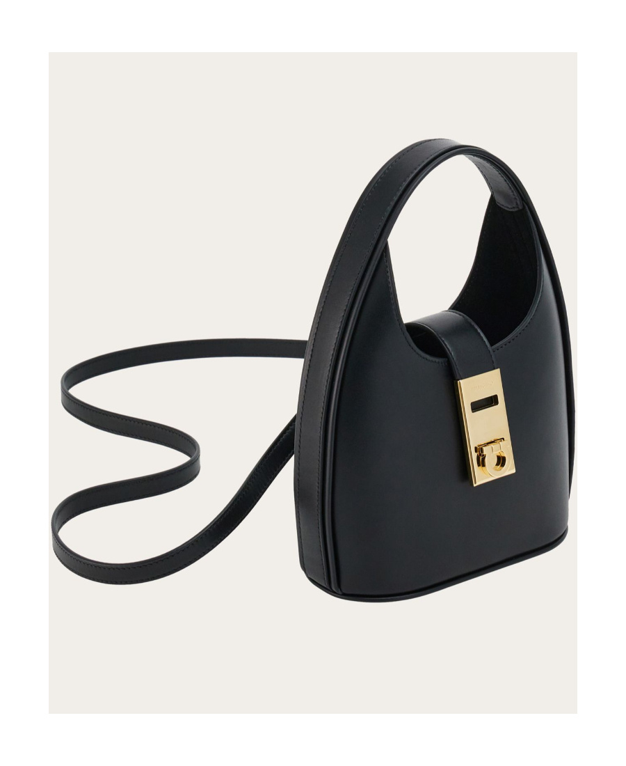 Ferragamo Salvatore Gancini-buckle Logo-engraved Mini Hobo Bag In Black