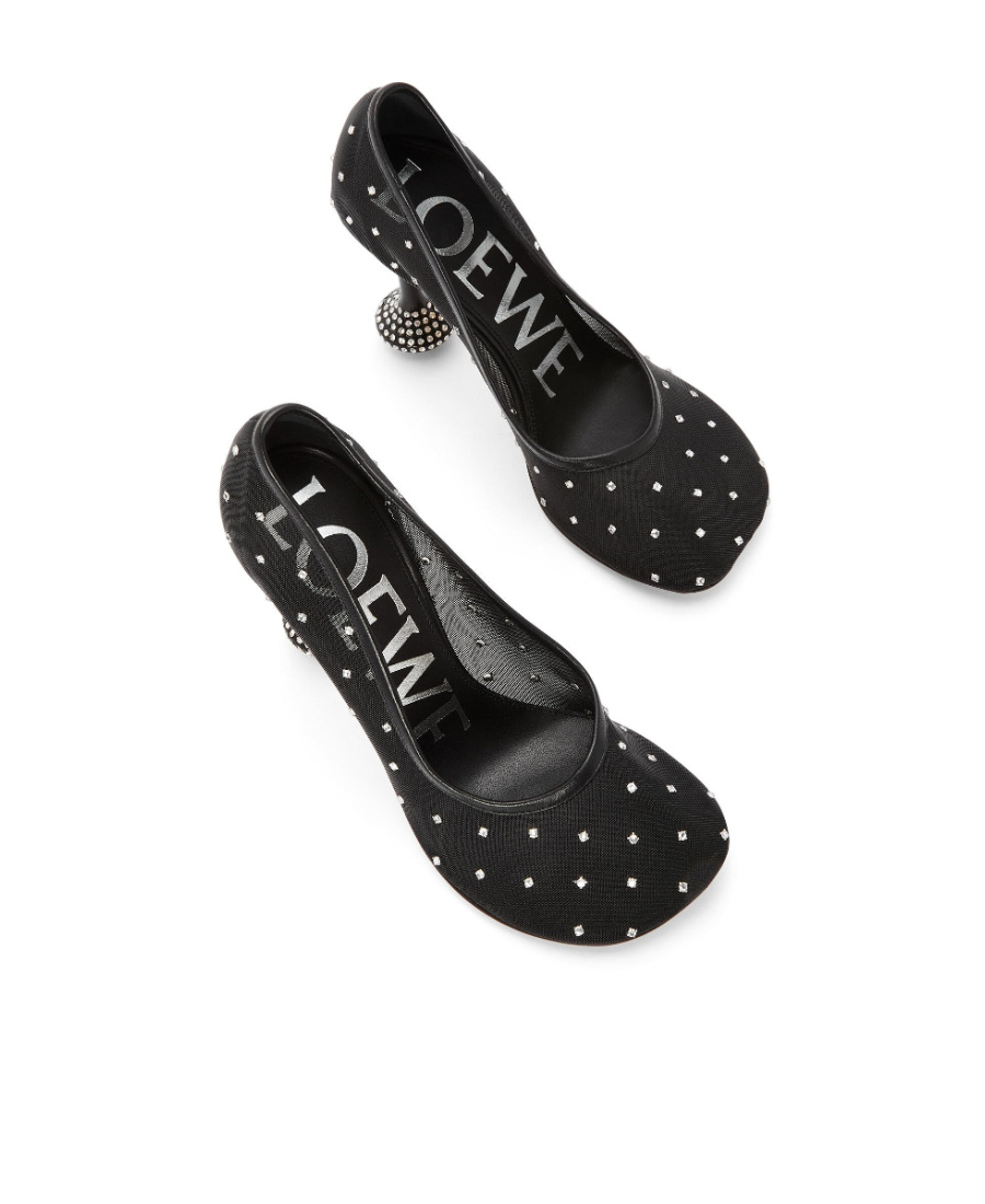 Loewe Toy Leather-trimmed Crystal-embellished Mesh Pumps In Black