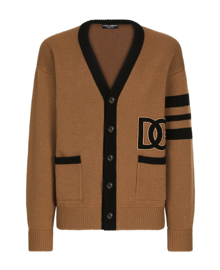 Shop Dolce & Gabbana Dg Logo Virgin-wool Cardigan In Brown