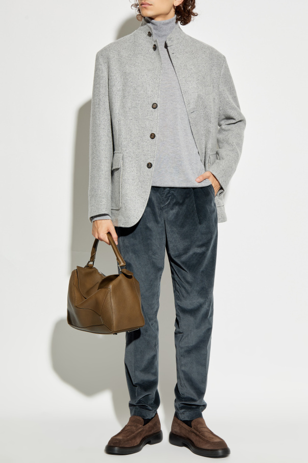 Eleventy Stand Collar Button Jacket In Gray