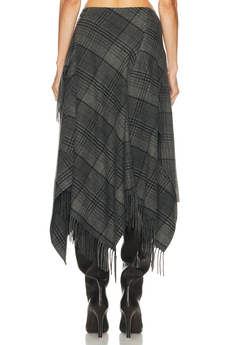 Ralph Lauren Dark Grey Check Pattern Wrap Skirt In Black