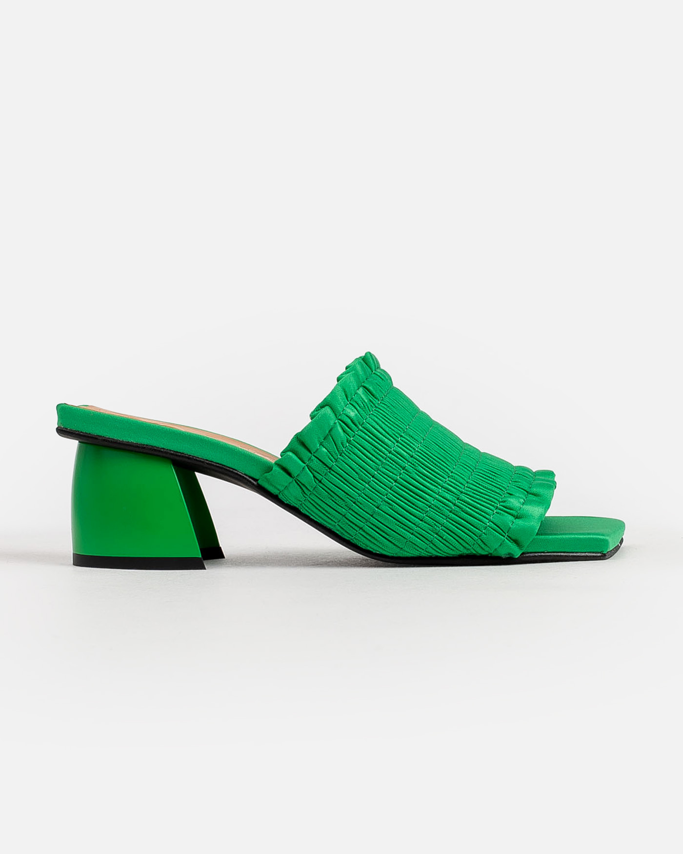 Ganni Smocked Kitten-heel Mules In Green